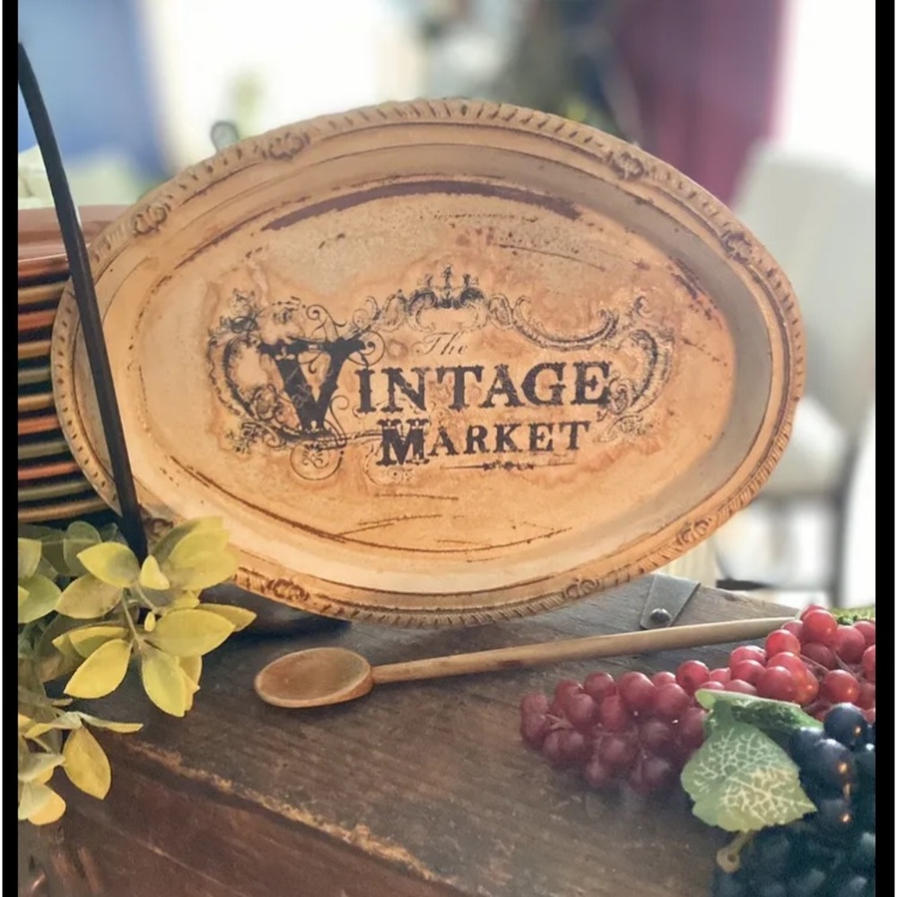 Vintage Market Oval Tin Sign Decor Piece. Handmade Lightweight 12” L X 9” Tall